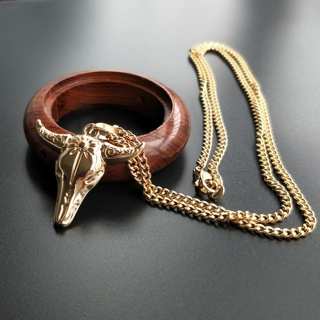 Men's Bull Head Stainless Steel Chain and Alloy Pendant