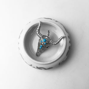 Blue Nature Stone Bull Skull Sterling SilverJewelry