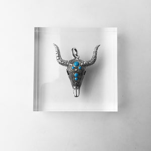 Blue Nature Stone Bull Skull Sterling SilverJewelry