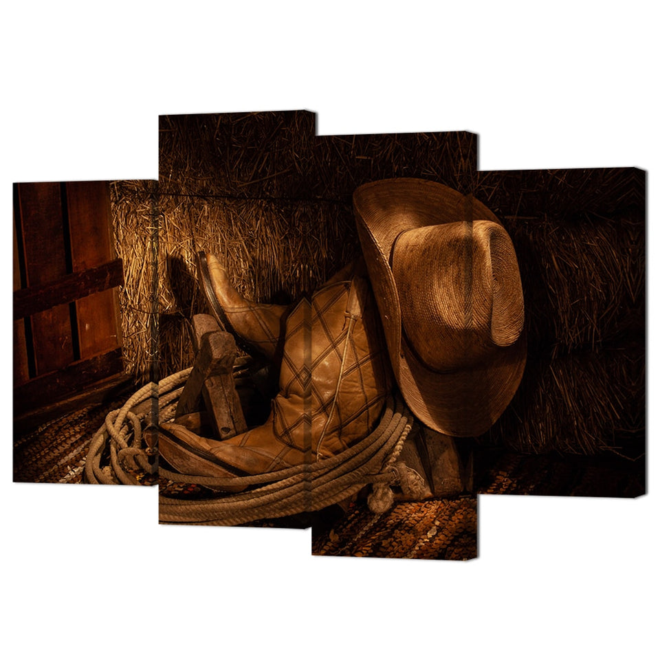 4 Pieces Retro Canvas Prints American West Rodeo Cowboy Wall Art