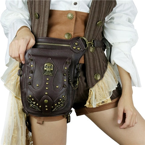 Punk Waist Bag Gothic Men Rivet Leg Holster Bags Retro Leather Leg Holster  Bags