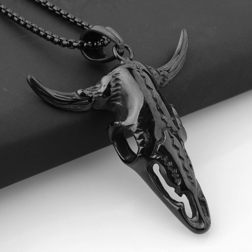 New Stainless Steel Black Vintage Bull Skull Head