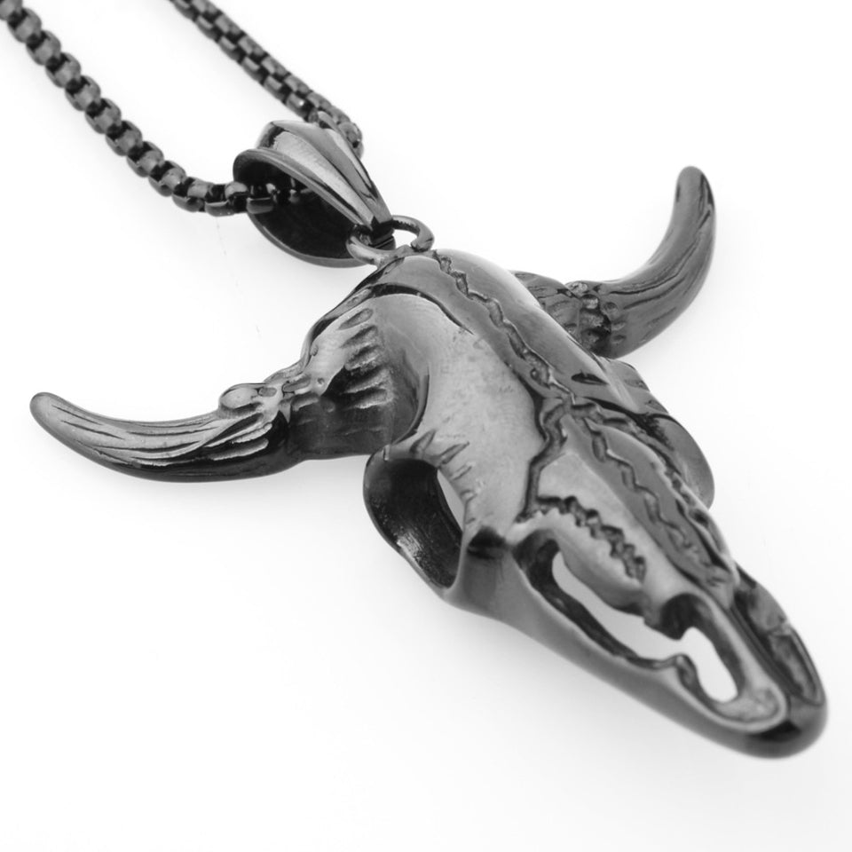 New Stainless Steel Black Vintage Bull Skull Head