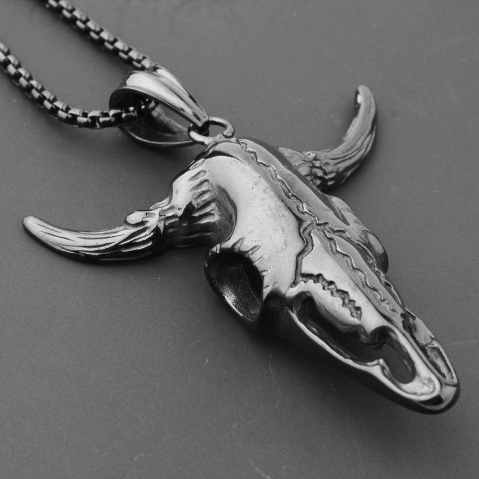New Stainless Steel Black Vintage Bull Skull Head