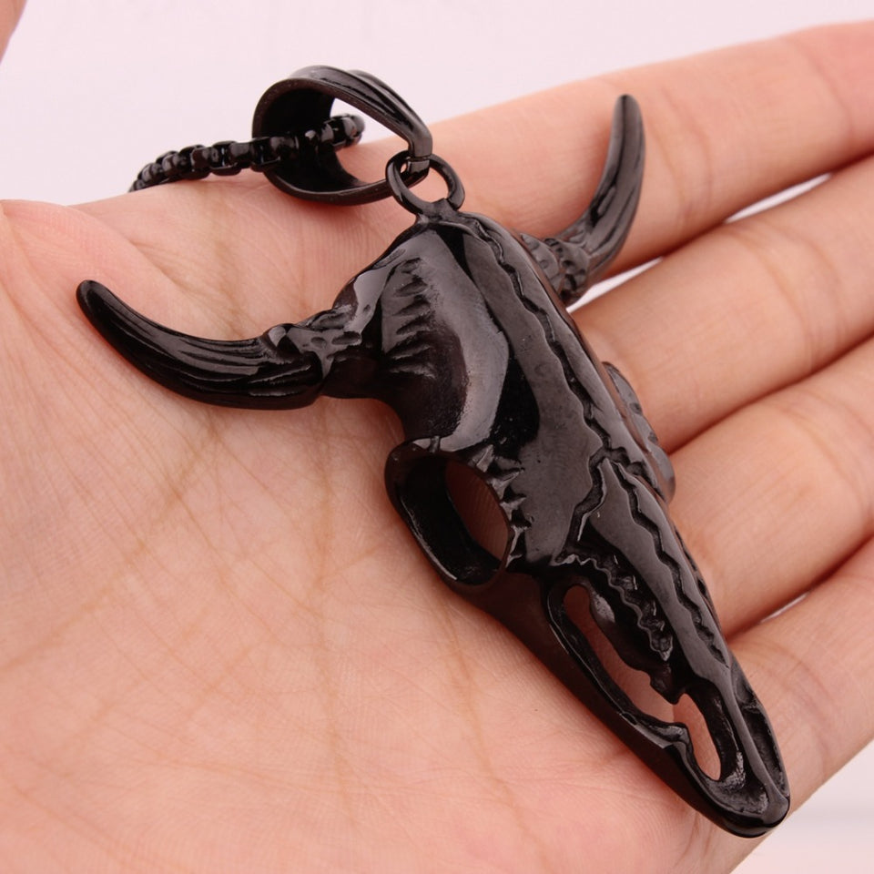 New Stainless Steel Black Vintage Bull Skull Head