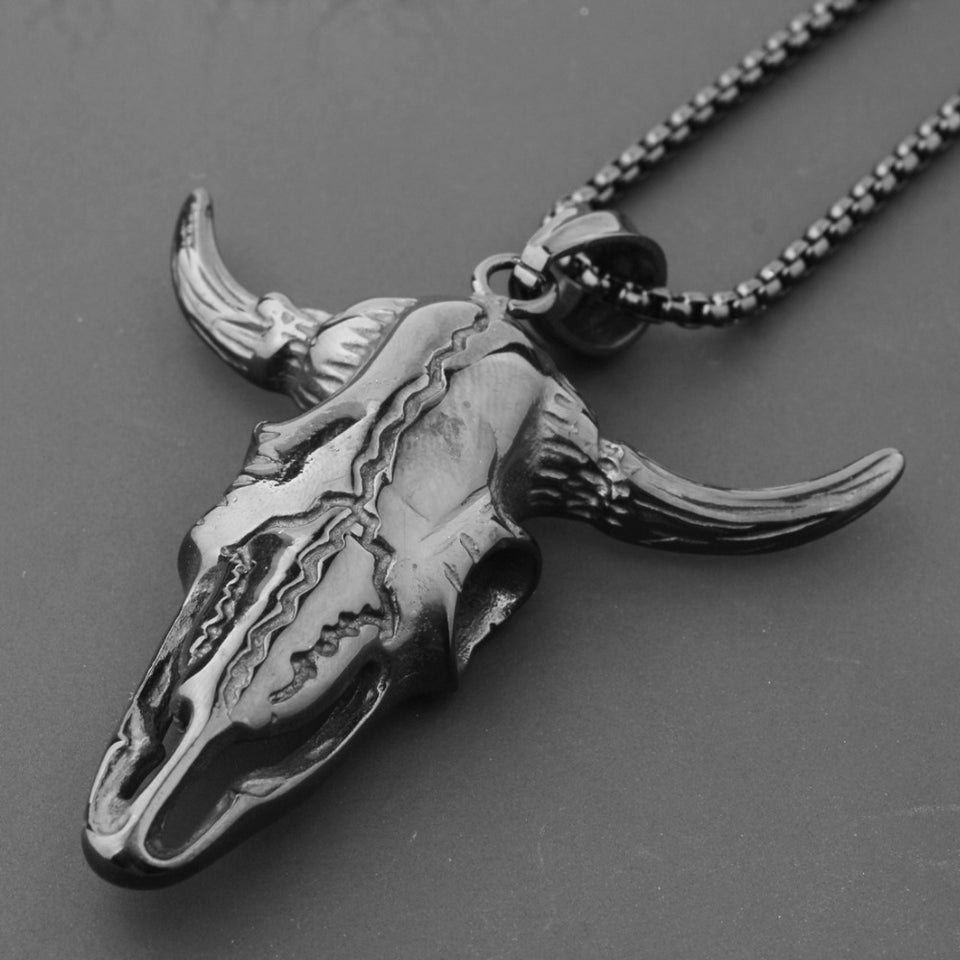 New Stainless Steel Black Vintage Bull Skull Head