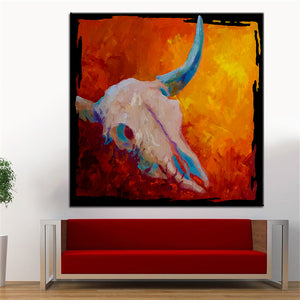 Oil Painting Texas Longhorn Skull Wall Painting
