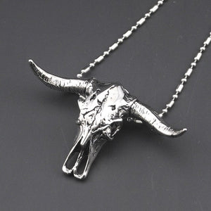 Modern Bull skull head necklace front
