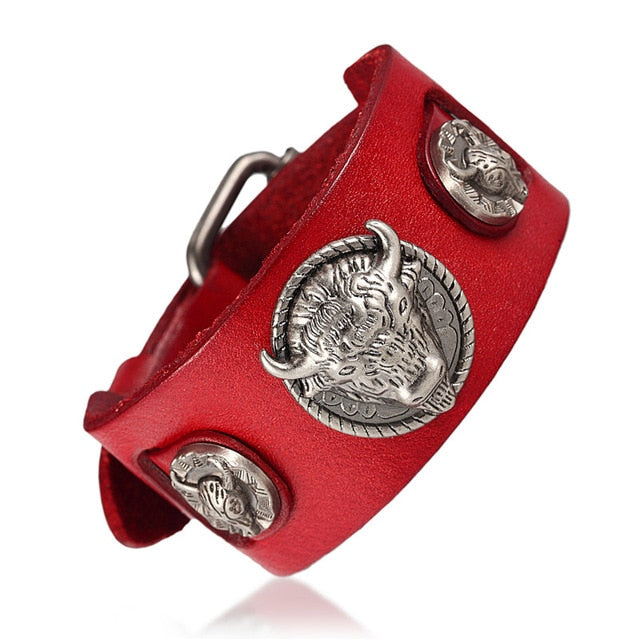 Buffalo Head Retro Genuine Leather Bracelet for Men and Women