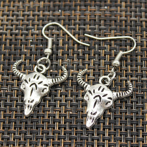 Handmade Bull Skull Silver Earrings For Womens