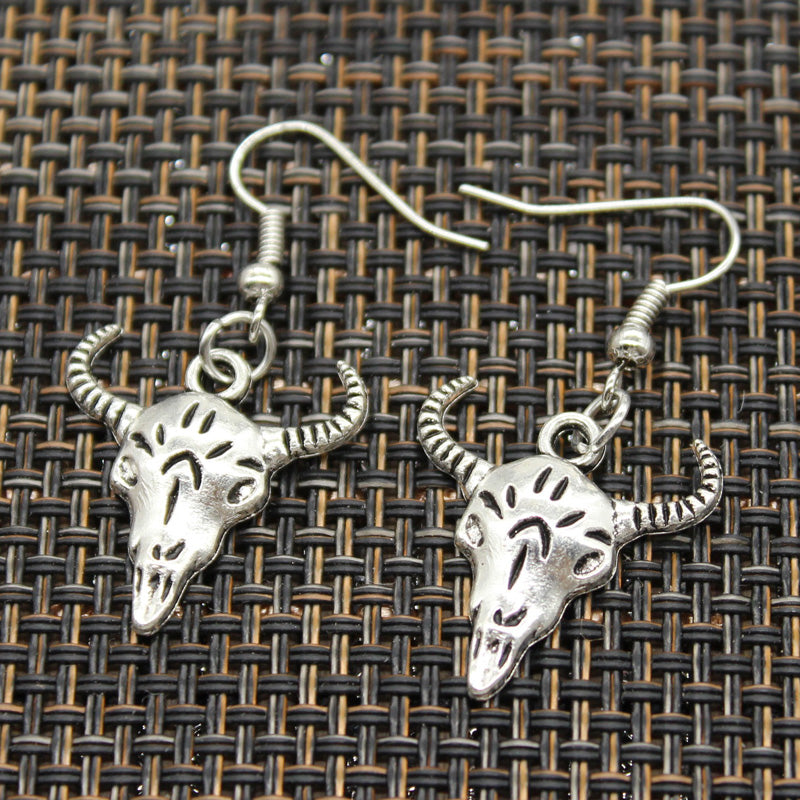 Handmade Bull Skull Silver Earrings For Womens