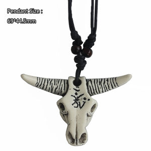 Bull skull head necklace front