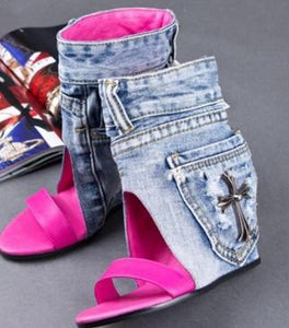 Cowboy shoes and goatskin ladies sandals boots wedges