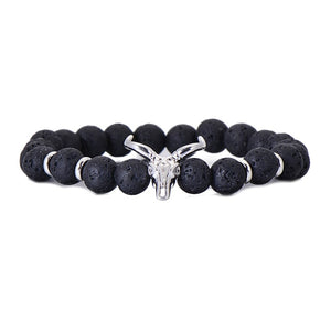 Black Lava Stone Elastic Strand Skull Bead Bracelets