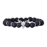 Black Lava Stone Elastic Strand Skull Bead Bracelets