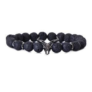 Black Lava Stone Elastic Strand Skull Bead Bracelets