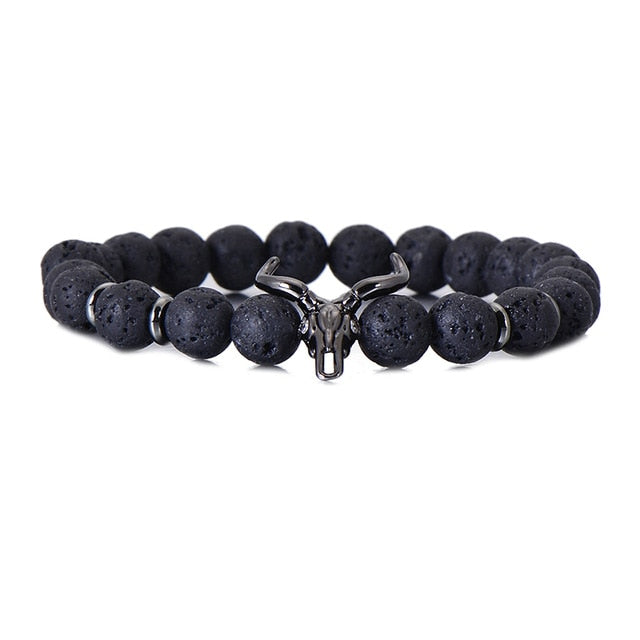 Black Lava Stone Elastic Strand Skull Bead Bracelets
