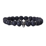 Black Lava Stone Elastic Strand Skull Bead Bracelets