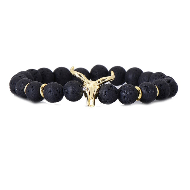 Black Lava Stone Elastic Strand Skull Bead Bracelets