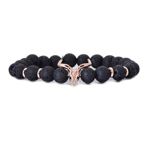 Black Lava Stone Elastic Strand Skull Bead Bracelets