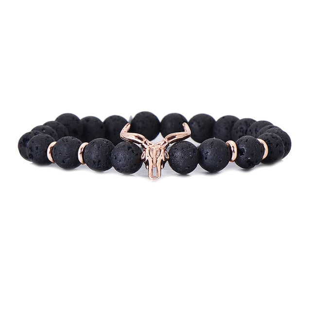 Black Lava Stone Elastic Strand Skull Bead Bracelets