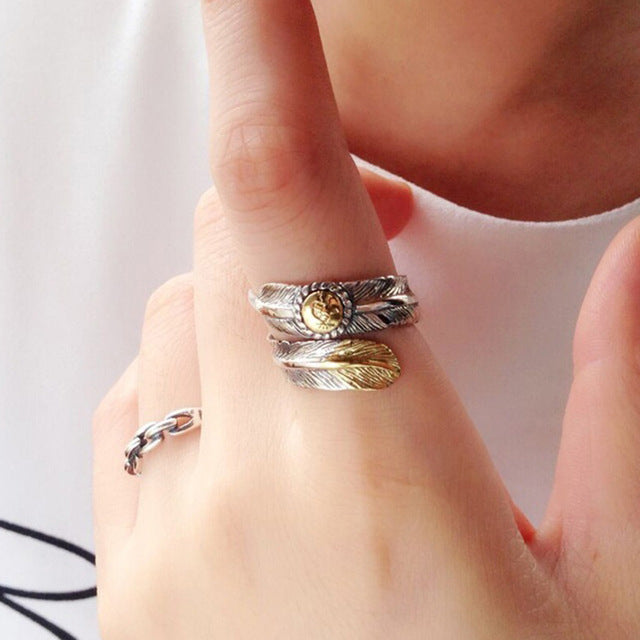 Vintage Native Pawn Indian Jewelry Navajo Feather Open Band Ring