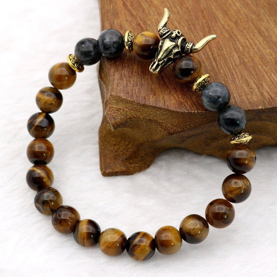 Retro Gold Tiger-eye Loose Moon Stones Beaded Bracelet