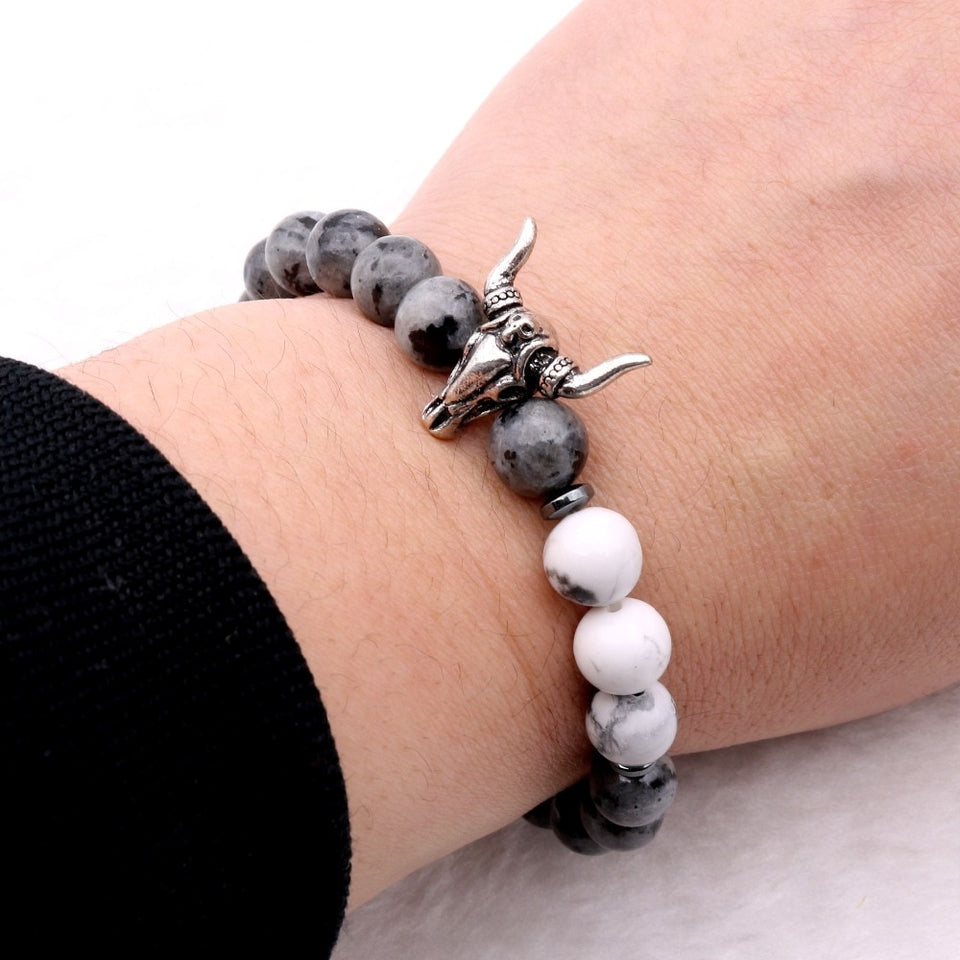 Neo-Gothic Moon Stones Bull Skull Bracelet