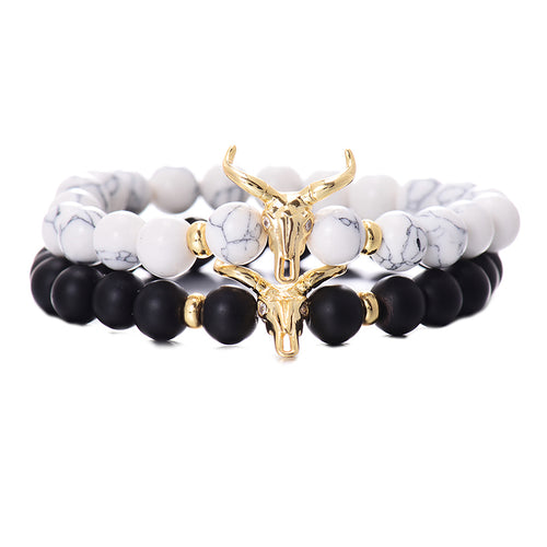 Classic White&Black 8MM Charm Men's Bracelet