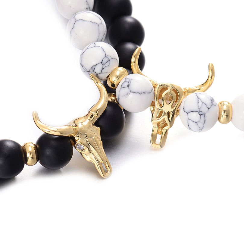 Classic White&Black 8MM Charm Men's Bracelet