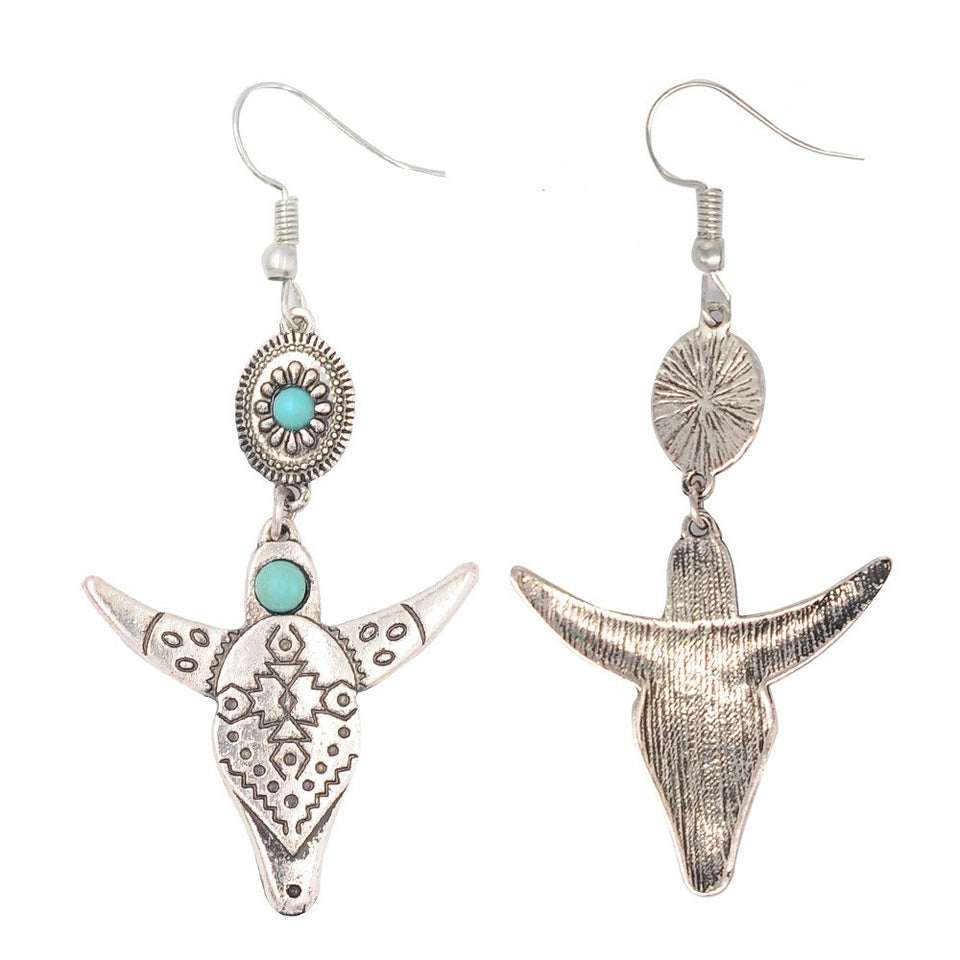 Bohemian Tribal Steer Skull Indian Native American Southwestern Earrings