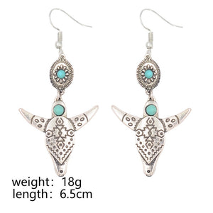 Bohemian Tribal Steer Skull Indian Native American Southwestern Earrings