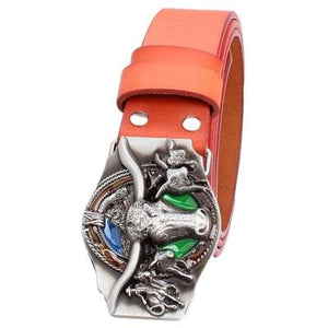 Genuine Leather Belt and Bull Skull Belt Buckle