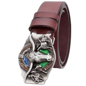 Genuine Leather Belt and Bull Skull Belt Buckle