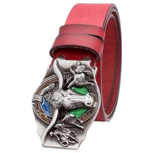 Genuine Leather Belt and Bull Skull Belt Buckle