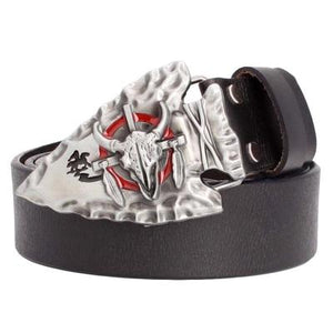 Genuine Leather Belt and Bull Skull Belt Buckle