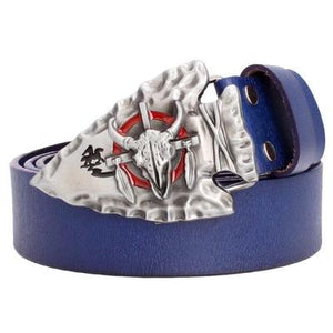 Genuine Leather Belt and Bull Skull Belt Buckle