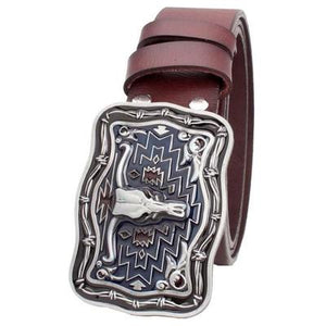 Genuine Leather Belt and Bull Skull Belt Buckle