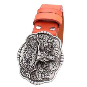 Genuine Leather Belt and Bull Skull Belt Buckle