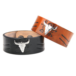 Bull Skull Adjustable Leather Bracelet