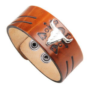 Bull Skull Adjustable Leather Bracelet