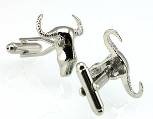 Men's Bull Skull Silver Cuff Links