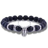 Bull Skull 8MM Lava Stone Beads Charm Bracelet
