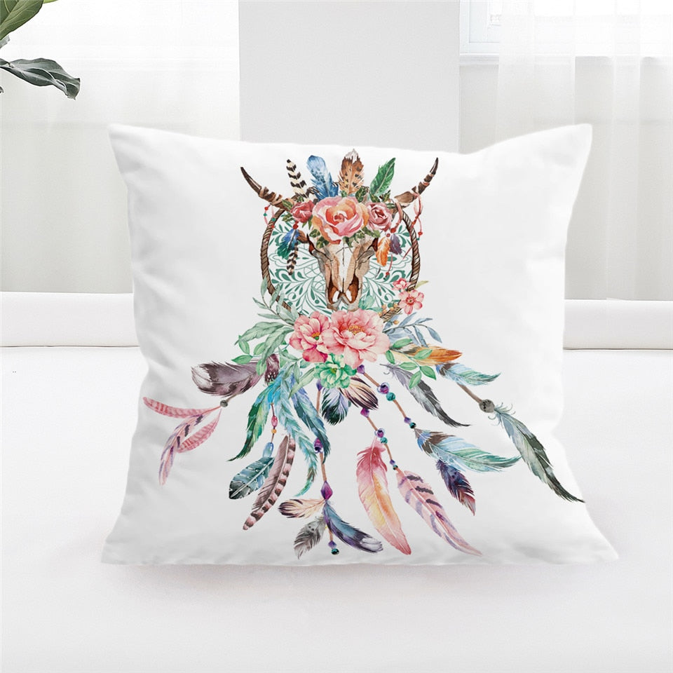 Cow Skull Pillow Cover Dreamcatcher Throw Pillowcase