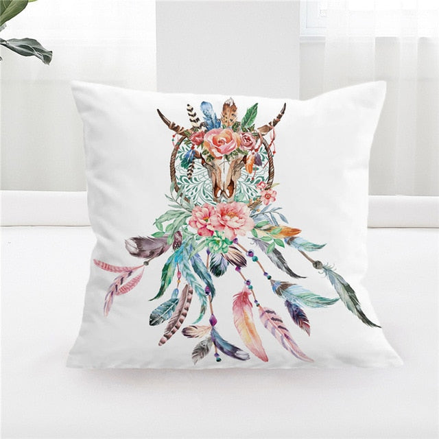Cow Skull Pillow Cover Dreamcatcher Throw Pillowcase
