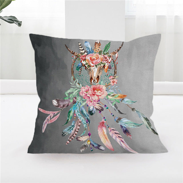 Cow Skull Pillow Cover Dreamcatcher Throw Pillowcase