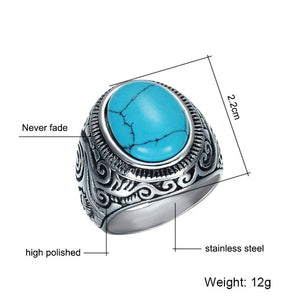 Vintage Natural Blue Turquoises Mens Stainless Steel Titanium Ring
