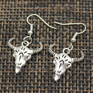 Handmade Bull Skull Silver Earrings For Womens