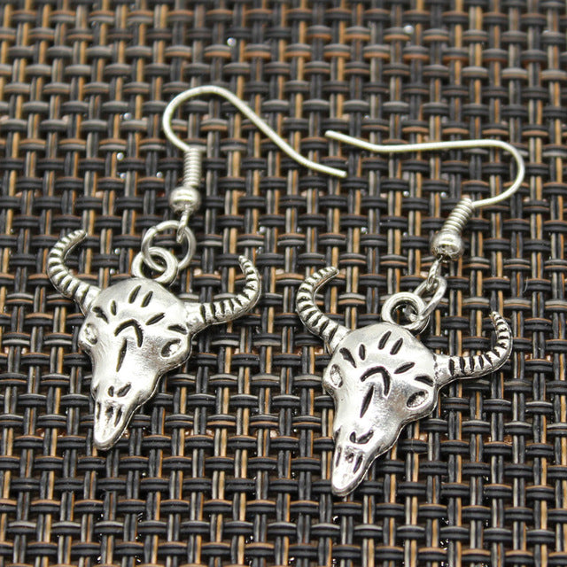 Handmade Bull Skull Silver Earrings For Womens