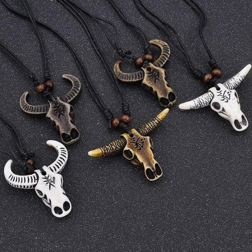 Bull skull head necklace front